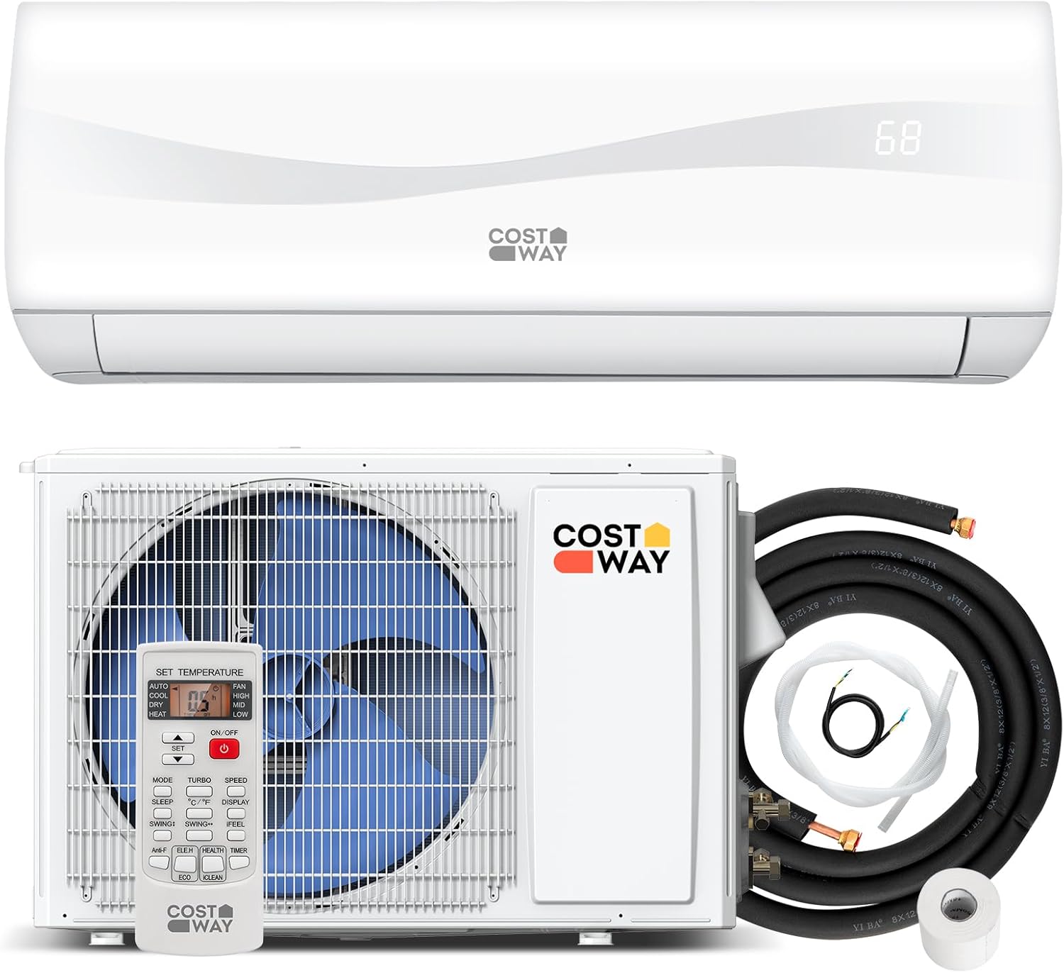 COSTWAY 12,000 BTU Mini Split AC & Heat Pump - R32 Gas, 115V, WiFi No, 20 SEER2