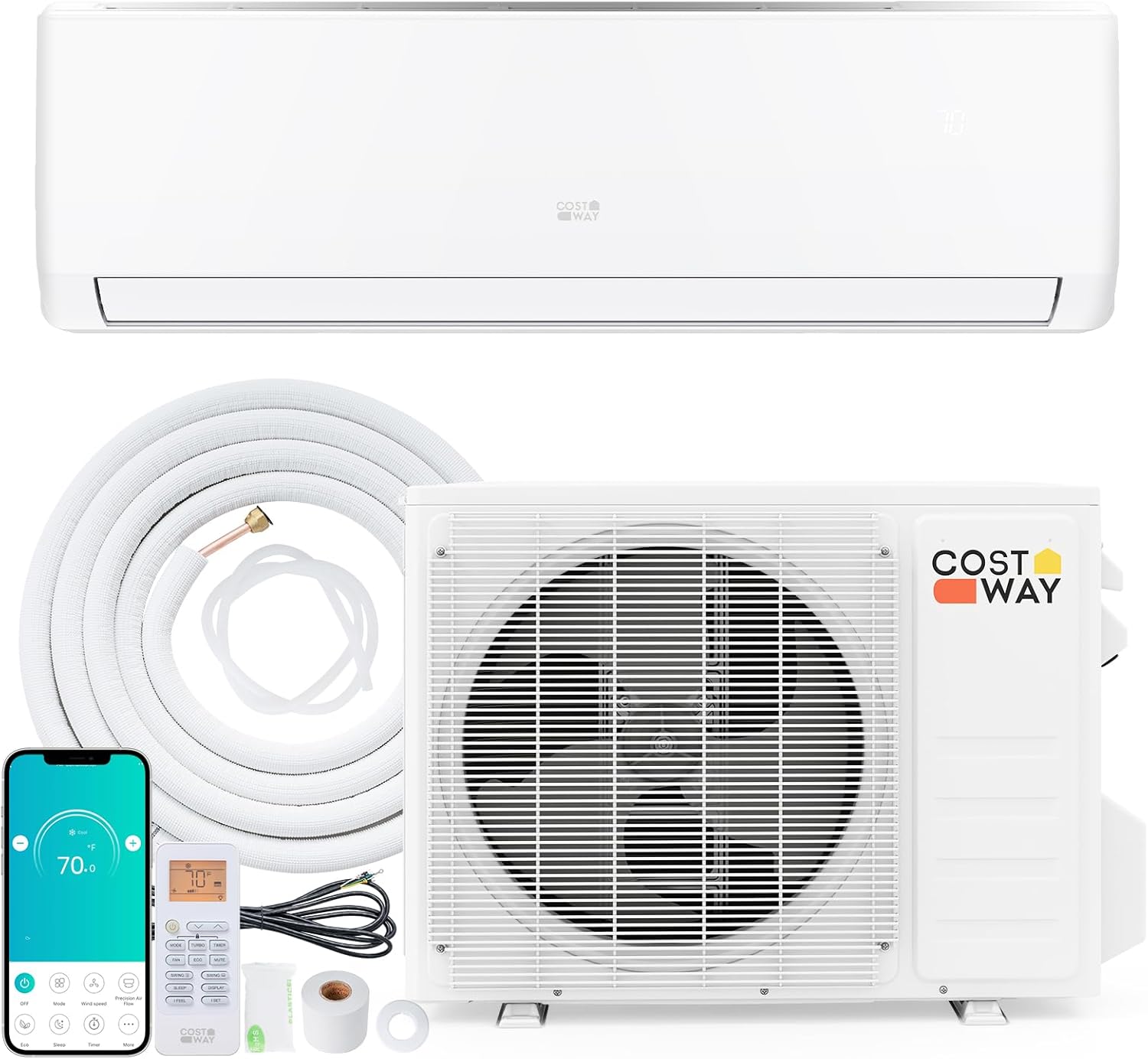 COSTWAY 9,000 BTU Mini Split AC & Heat Pump - R454B Gas, 115V, WiFi Yes, 19 SEER2